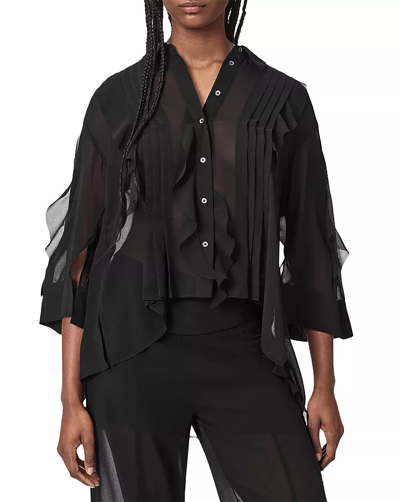 Allsaints Minna Ruffled High Low Shirt
