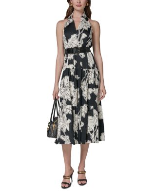 Donna Karan New York Floral Halter Belted Midi Dress