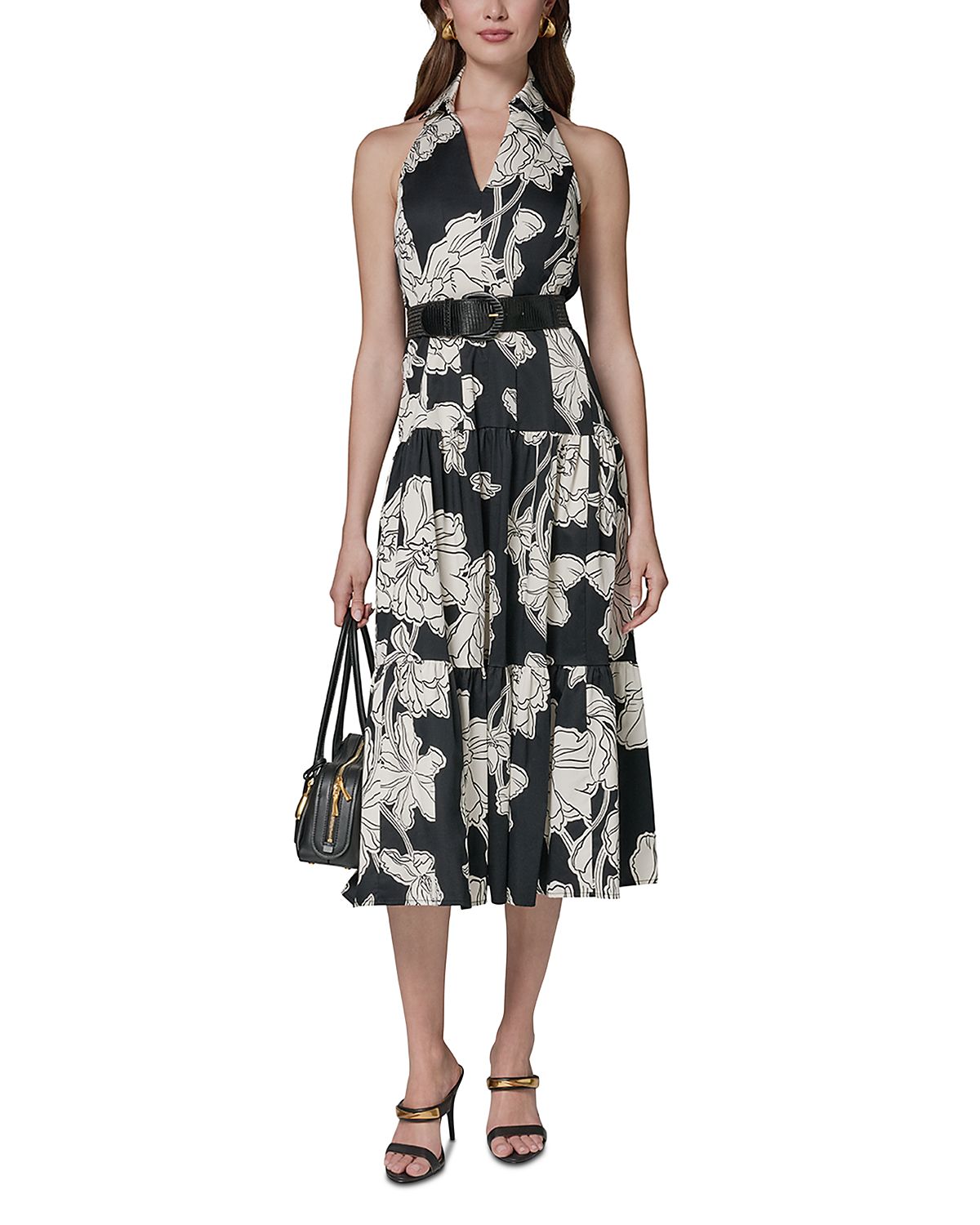 Donna Karan New York Floral Halter Belted Midi Dress