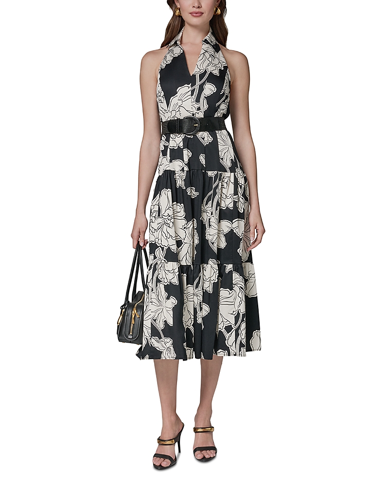 Donna Karan New York Floral Halter Belted Midi Dress