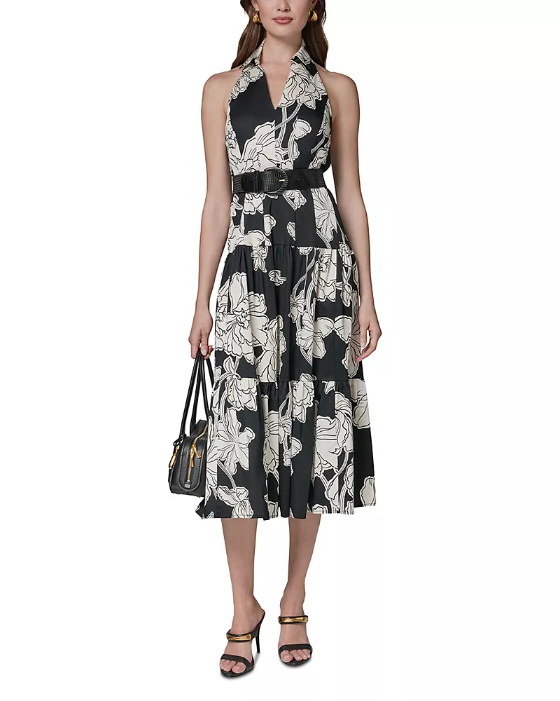 Donna Karan New York Floral Halter Belted Midi Dress