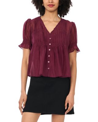 Pleated Ruffled Puffed Sleeve Blouse