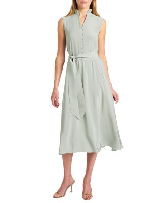 Nirva Silk Sleeveless Ruffle-Neck Midi Dress