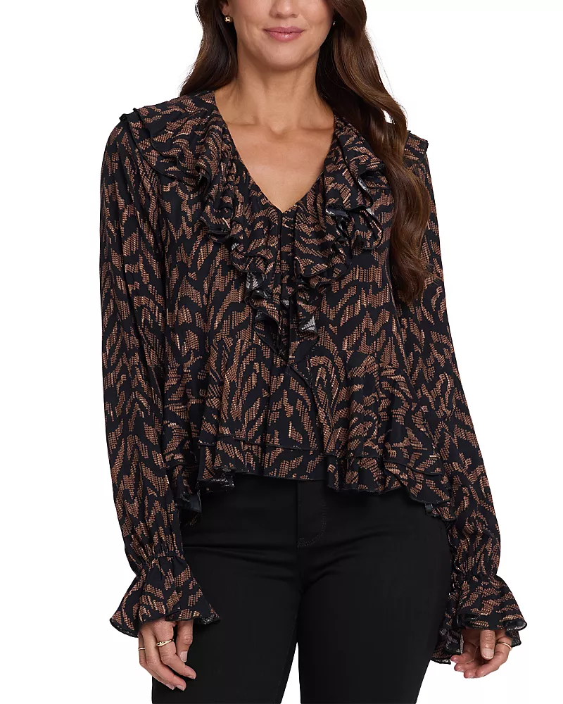 Nydj Ruffled Blouson Sleeve Top