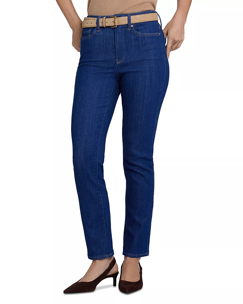 Nydj Sheri Cotton Stretch High Rise Straight Jeans in Blue Rinse