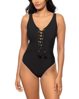 Solid Bronte Lace Up Tasseled Swimsuit