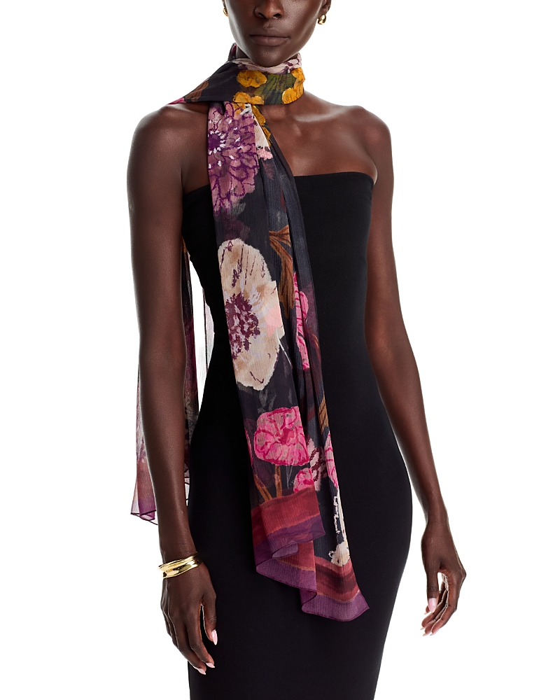 Echo Wildflower Crinkle Silk Wrap In Black