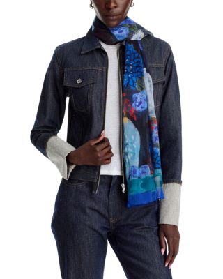 Echo Wildflower Crinkle Silk Wrap In Blue