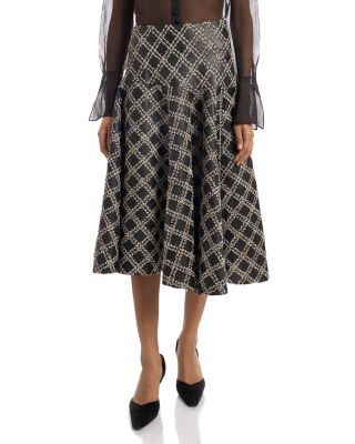Embroidered Leather Midi Skirt