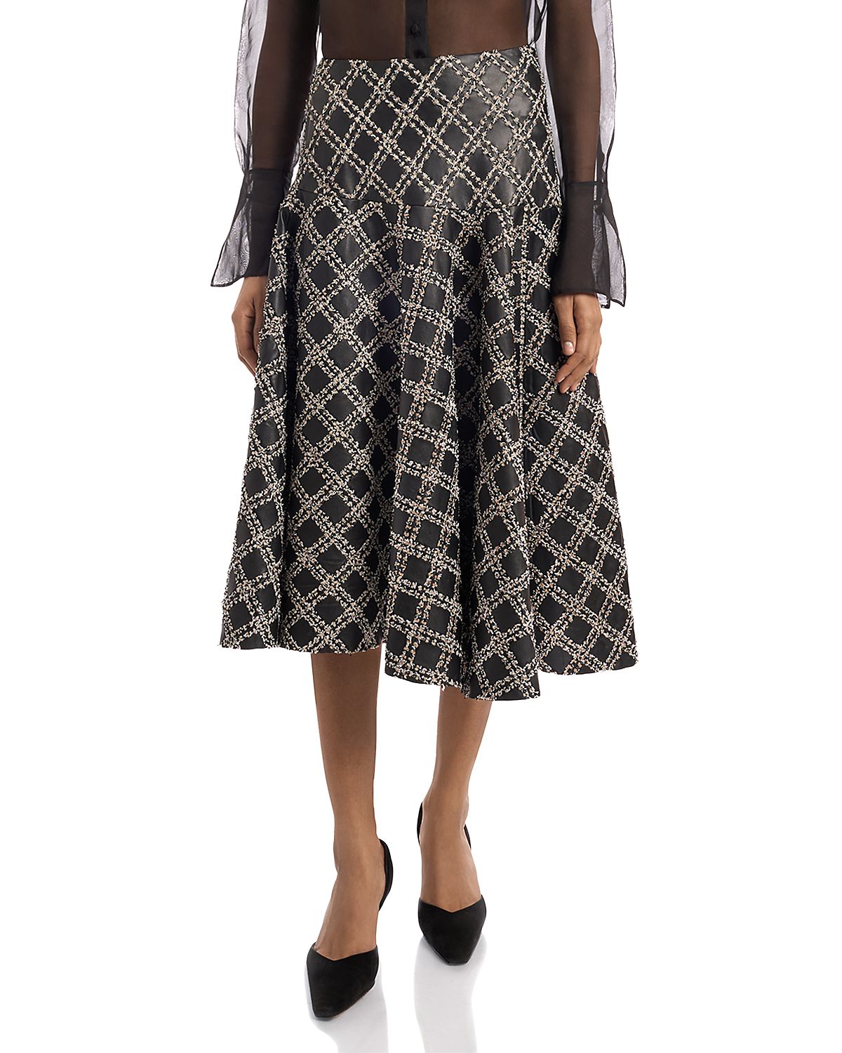 Liberowe Embroidered Leather Midi Skirt