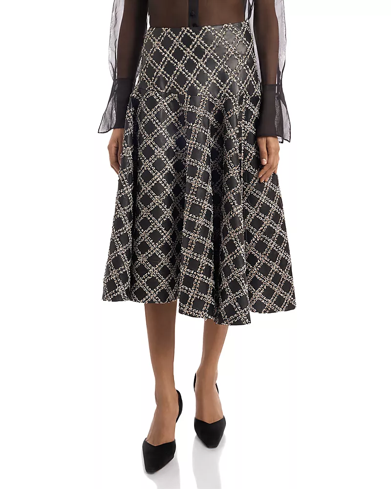 Liberowe Embroidered Leather Midi Skirt