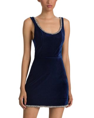Charlotte Velvet Rhinestone Trim Mini Dress