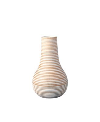  White Striped Kiln Mango Wood Bulb Vase