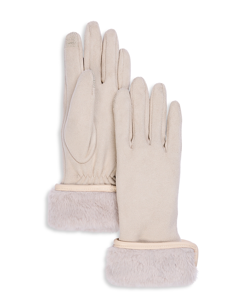 Echo Faux Fur Cuff Stretch Tech Gloves In Neutral