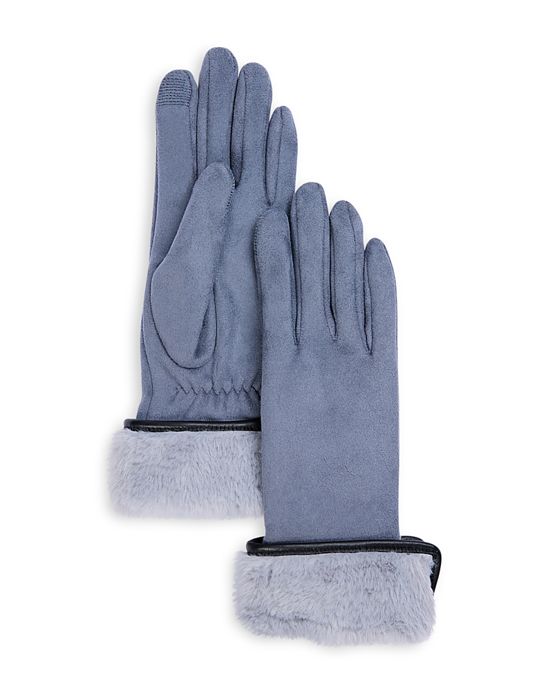 Echo Faux Fur Cuff Stretch Tech Gloves In Denim Blue