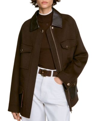 Gery Leather Trim Wool Jacket