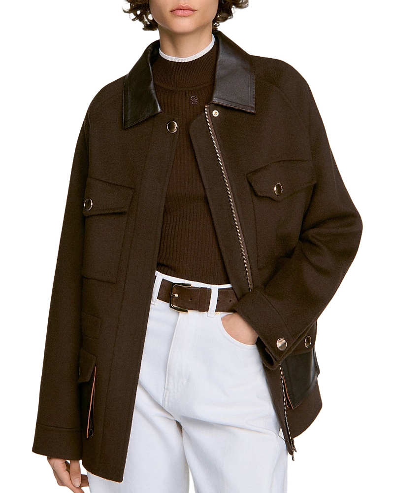 Sandro Gery Leather Trim Wool Jacket