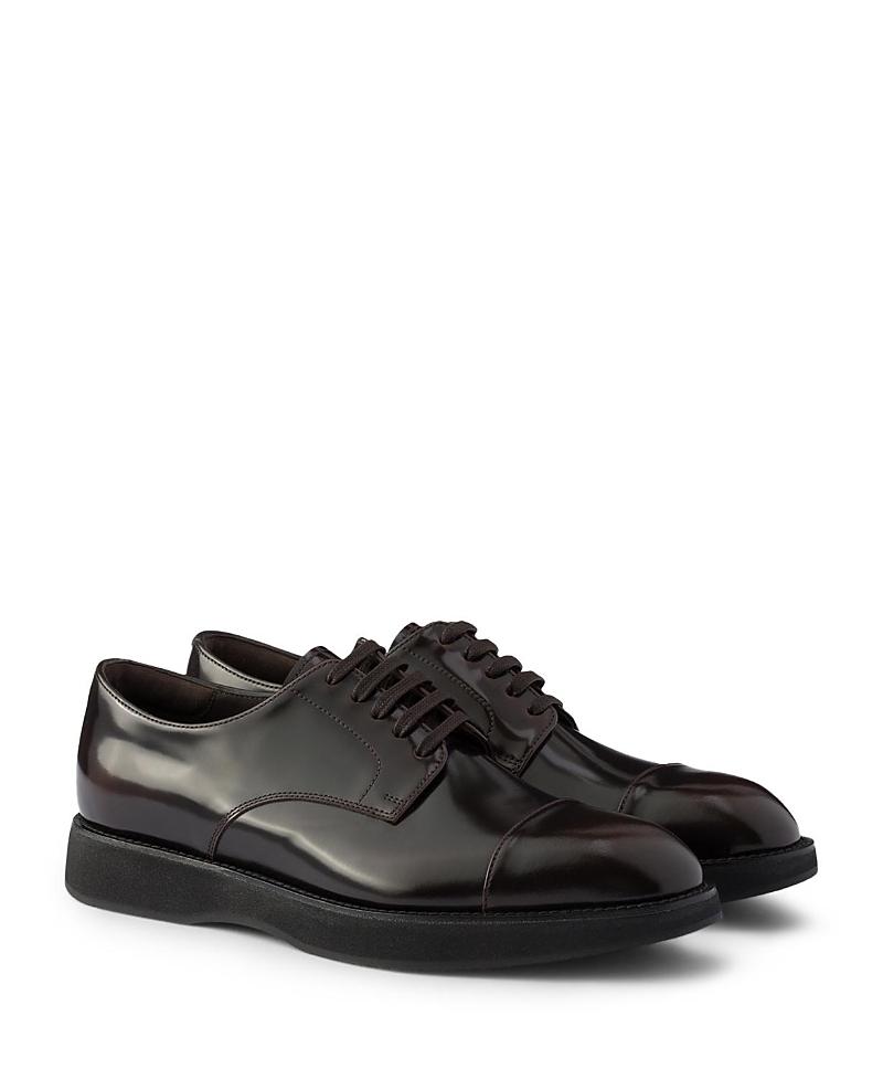 Prada Men's Leather Cap Toe Derby Dress Shoes