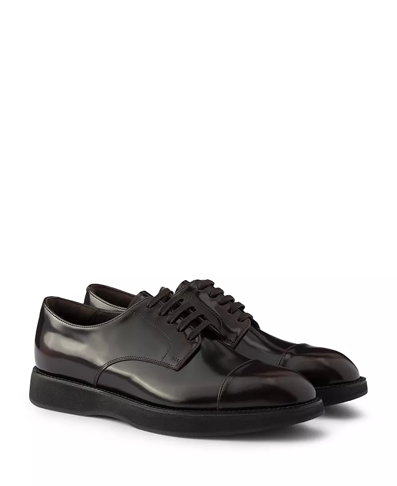 Prada Men's Leather Cap Toe Derby Dress Shoes