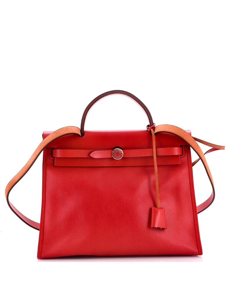 Pre-Owned HERMES Herbag 31 Zip Berline Canvas & Leather Shoulder Bag