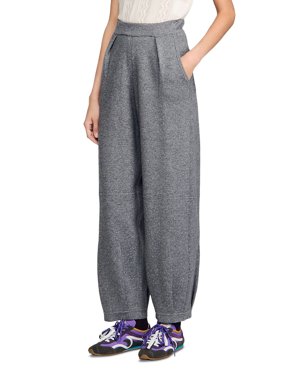Sandro Estela Knit Rhinestone Barrel Jogger Pants