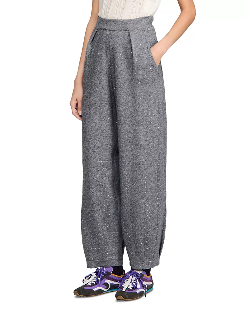 Sandro Estela Knit Rhinestone Barrel Jogger Pants