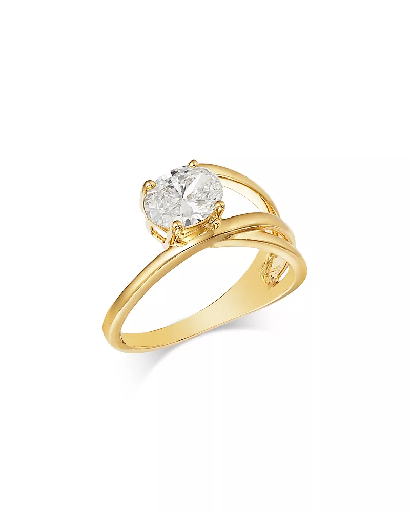 Bloomingdale's Fine Collection Luxe Collection Certified Lab Grown Diamond Oval Cut Solitaire Wrap Ring in 14K Yellow Gold, 1.0 tcw