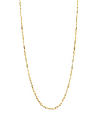 Diamond Station Paperclip Chain Necklace in 14K Yellow Gold, 0.50 tcw
