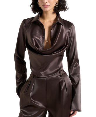 Satia Satin Cowl Shirt with Chain Detail