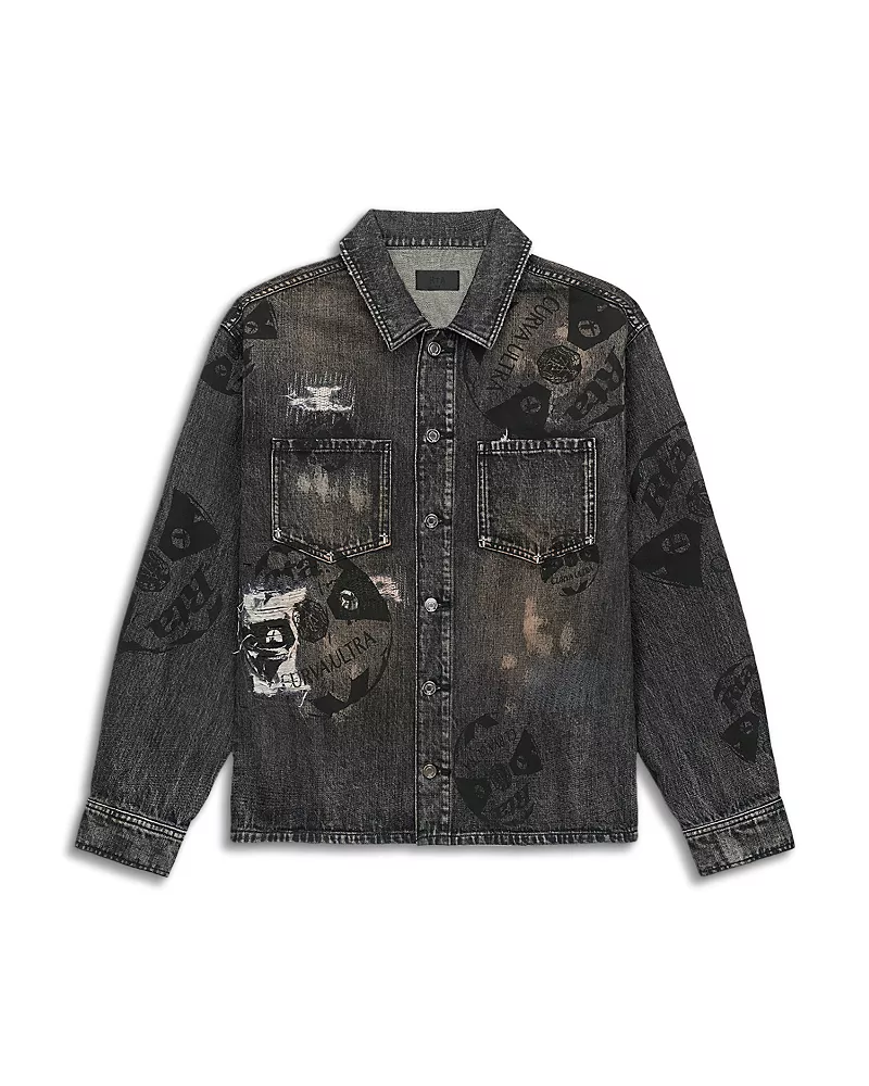 RtA Curva Ultra Cotton Distressed Graphic Shirt Jacket