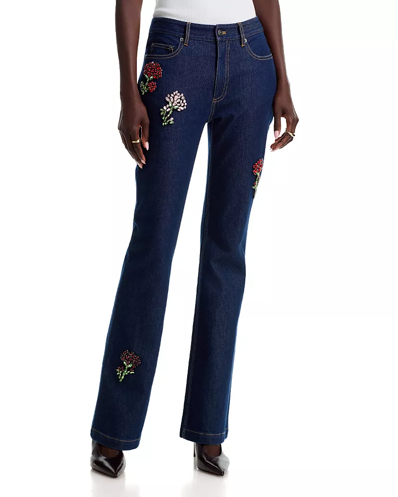Cinq a Sept Rhinestone Roses Stevie High Rise Bootcut Jeans in Neptune Multi
