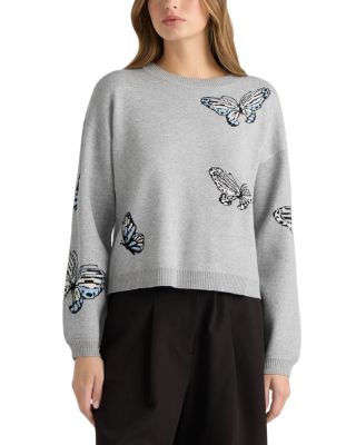 Butterfly Intarsia Crewneck Sweater