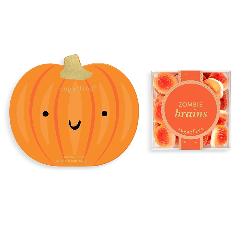 Sugarfina Pumpkin 2 Piece Candy Bento Box & Zombie Brains Large Cube Kit In Orange