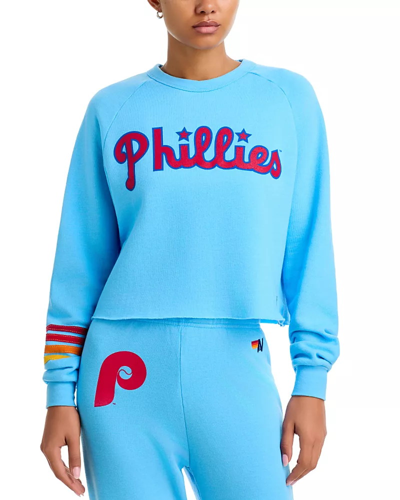 Aviator Nation Phillies Rugby Stitch Graphic Cropped Crewneck Sweatshirt