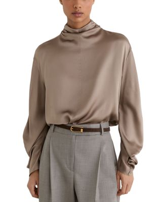 Meena High Neck Long Sleeve Silk Top