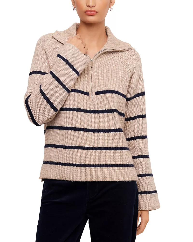 Karen Kane Stripe Half-Zip Long Sleeve Sweater