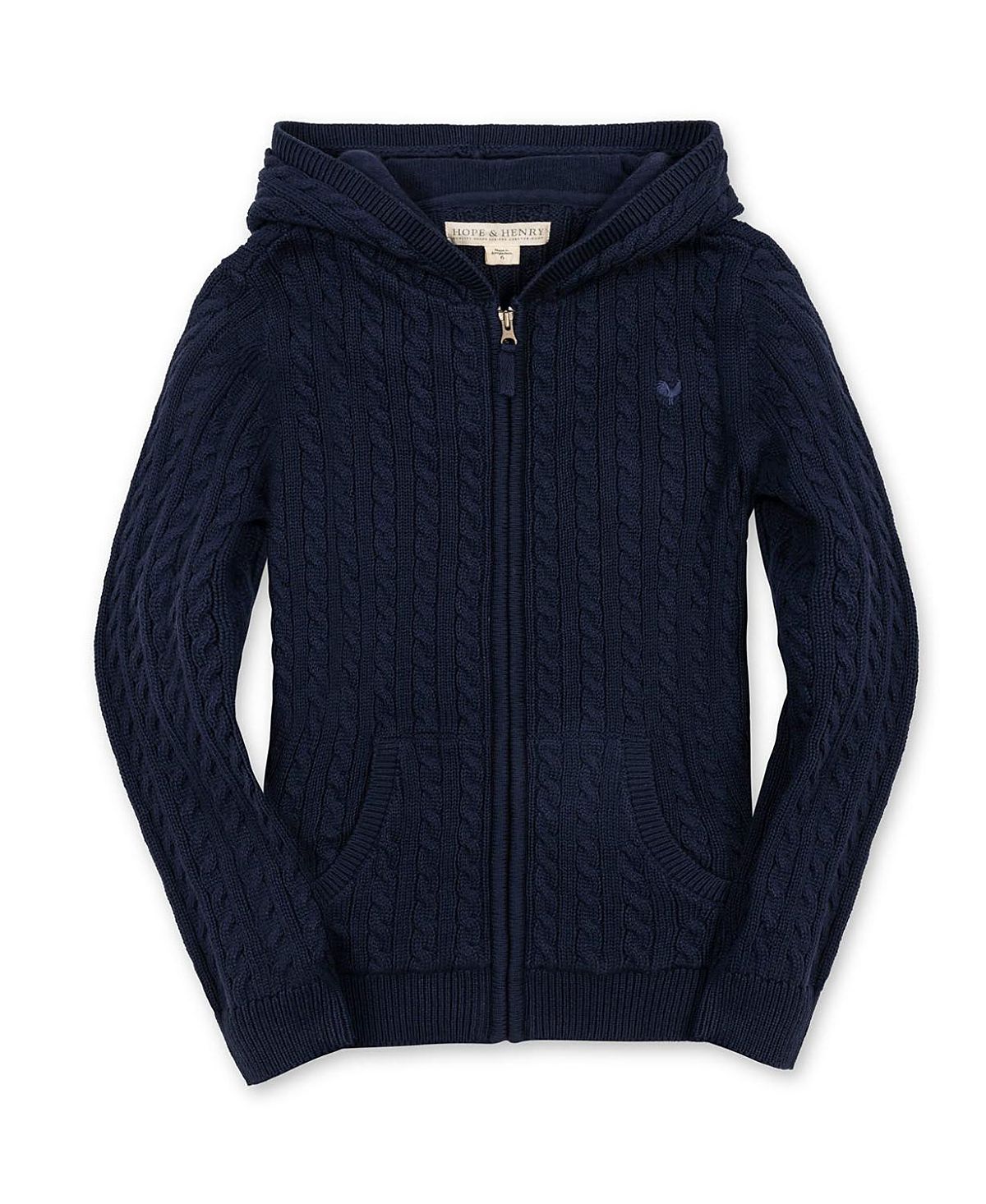 Hope & Henry Boys' Organic Long Sleeve Full Zip Hooded Sweater with Elbow Patches - Little Kid, Big Kid