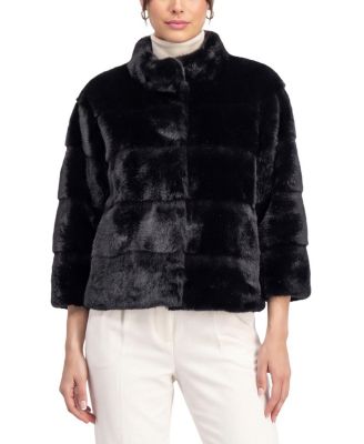  Faux Fur Mink Jacket with Cropped Sleeves