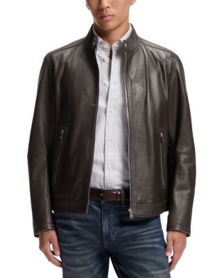 H-Mansell Stand Collar Zip Leather Jacket