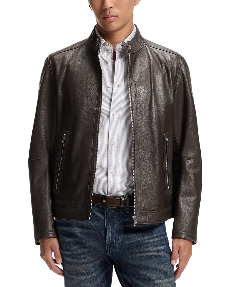 Boss H-Mansell Stand Collar Zip Leather Jacket