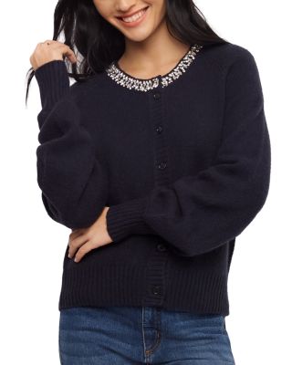 Embellished Crewneck Cardigan Sweater