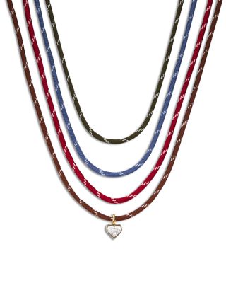 Cubic Zirconia Heart Pendant Cord Necklaces, Set of 4 - Exclusive