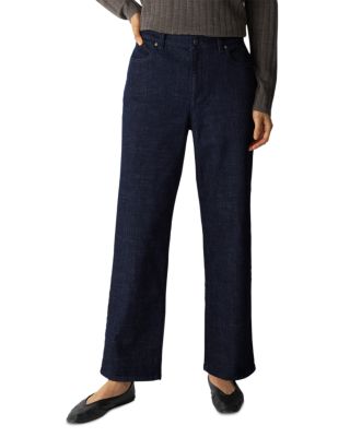 Cotton Stretch Straight Ankle Jeans in Deep Indigo