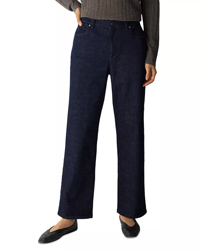 Eileen Fisher Cotton Stretch Straight Ankle Jeans in Deep Indigo