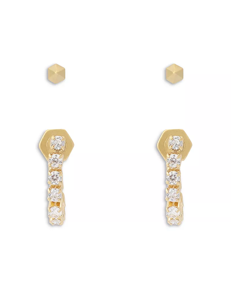 Allsaints Phoebe Stud & Rhinestone Front to Back Earrings, Set of 2