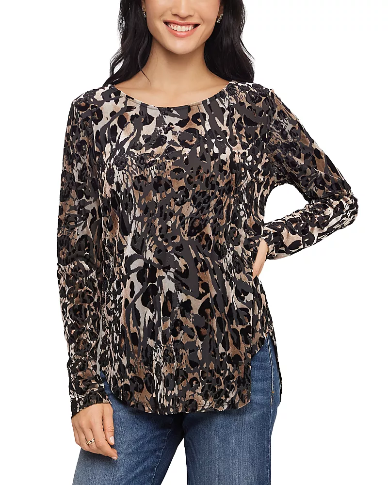 Karen Kane Petite Velvet Burnout Long Sleeve Shirttail Top