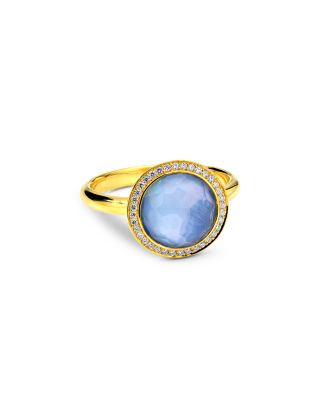 18K Yellow Gold Lollipop Quartz over Mother of Pearl over Lapis Triplet & Diamond Halo Ring
