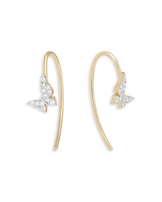 14K Yellow Gold Diamond Butterfly Threader Hook Earrings, 0.07 tcw