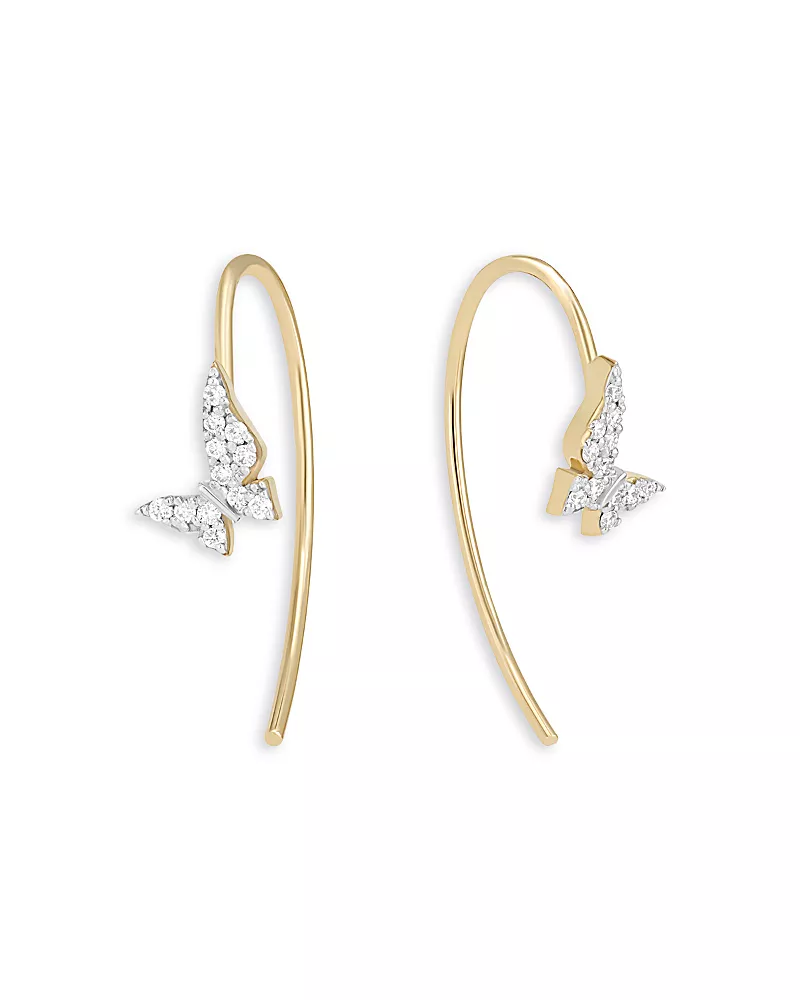 Lana 14K Yellow Gold Diamond Butterfly Threader Hook Earrings, 0.07 tcw