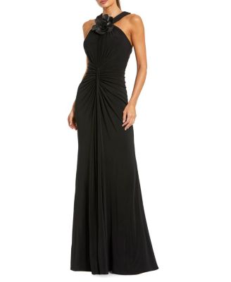 Mac Duggal Jersey Halter Gown with Floral Applique